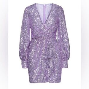 NWT Amen Dress Faux Wrap Ruffle Purple Sequin in Paillettes Sz 42